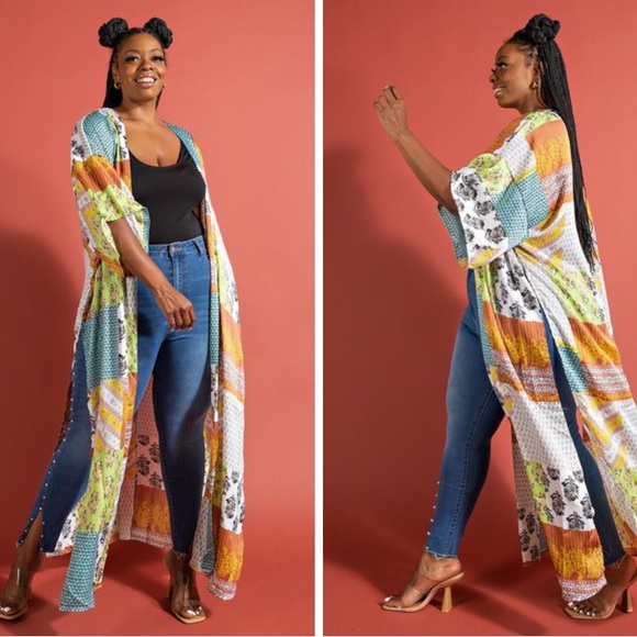 3/4 Sleeve MultiPrint Kimono Cardigan - Picture 1 of 5